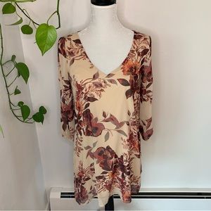 NWT Lulus Shifting Dears Beige Floral Print Dress Size S